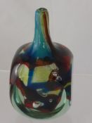 Mdina Glass Bottle, with colourful marbled inclusions, signed Mdina dated 1979, approx 20 cms.