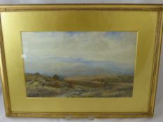 Albert Pollitt (Active 1885 - 1926), a water colour depicting moorland, framed and glazed approx