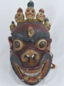 An Antique Wooden Carved 'Tibetan' Exorcism Mask, depicting Yama God of Death.