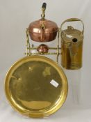 A Victorian Copper and Brass Spirit Kettle with Stand, together with an Edwardian brass watering can