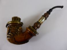 An Antique Meerschaum Pipe, the pipe having the bowl carved with a leaping rabbit, mother of pearl