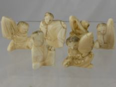 Six Miniature Bone Carvings, depicting Chinese figures. (6)