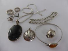 A Quantity of Silver Jewellery, including four rings, two bracelets, chain and three pendants. (10)