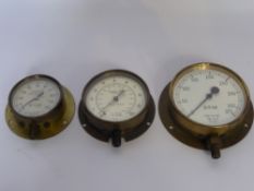 Three Pressure Gauges, BR-W, BR-M, SAR (South African Railways) together with a  BR-M railway lamp.