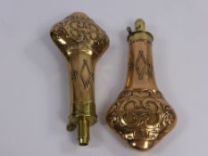 A Pair of Horsley Sheffield Brass and Copper Powder Flasks.