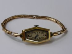 A Lady's 18 ct Cased Vintage Cocktail Wrist Watch,  on gold metal elasticated strap. The watch
