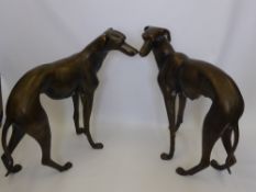 A Pair of Imposing Bronze Greyhound Dogs, approx 83 x 80 cms.