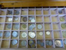 A Wooden Six Drawer Display Case, containing miscellaneous All World and GB Coins, together with