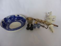 Miscellaneous Items, including two bone handled boot hooks, three miniature jelly moulds, antique