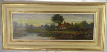 A Pair of Victorian oil on board paintings depicting landscape scenes, unsigned,  approx 52 x 16