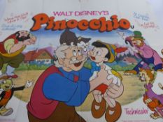 Film Posters – 4 Original Disney Movie Quads 40”x30” (Folded) comprising: Pinocchio (1978-RR), Bambi