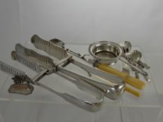 A Collection of Miscellaneous Silver Plate, including cake tongs, Stilton scoop, sherry ladle, two