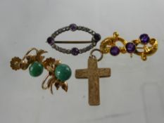 A Collection of Miscellaneous Jewellery, including a 9 ct gold cross, pair of turquoise earrings and