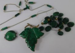 A Collection of Miscellaneous Malachite Jewellery, including a square beaded silver metal