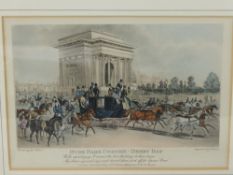 Four Coloured Engravings by J Harris, entitled  'Hard Park Corner-Derby Day', 'Meet of the Four-in-