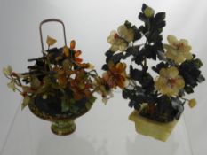 A Chinese Cloisonné Flower Basket with imitation flowers, the flowers having hard stone leaves