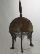 A Persian "Khula Khud" Helmet, with chain mail, neck protector and nose guard and twin plume