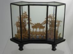 A Miscellaneous Collection of Chinese Items, including cork carved scene in glass case, amber