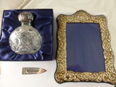 Silver Topped Cut Glass Perfume Bottle, Sheffield hallmark, m.m R C together with a silver