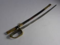 An Antique Prussian Officer's Dress Sword, the sword having brass hilt with chagrin grip, the