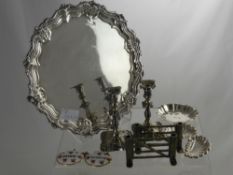 Miscellaneous Plate, including Walker & Hall Card Tray, a pair of travelling candle sticks, a bon