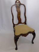 An Antique Dutch Marquetry Dining Chair, the chair with profuse floral inlay to back and legs.