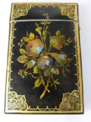 An Antique Gilded Lacquer Cigar Box, the box inlaid with mother of pearl, having floral design