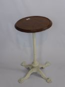 A Pub Table with white painted metal base on four 'claw' feet, approx 36 dia x 60 cms high.