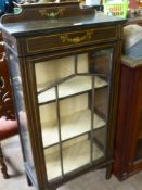 A Wooden Display Cabinet, painted with rose garland design, three shelves and glass front, approx 60