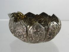 Antique Silver Kovsh, with segmented edges and floral embossing, approx 3.5 x 11 cms, approx 68 gms