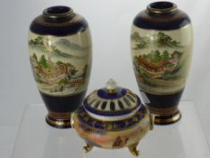 A Pair of Hand Painted Castle China Satsuma Vases. The Vases depcting countryside watermill