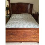 A Walnut Veneer and Mahogany Antique French Empire-Style Double Bed, the bed having ormolu collar