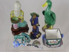 A Collection of Miscellaneous Chinese Porcelain Items, including antique pottery figure of a