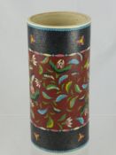 An Oriental Cylindrical Vase, with enamel inlay to central floral design and wire scroll work to top