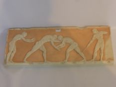 A Contemporary Plaster Frieze, depicting a classical scene, approx 82 x 52 cms.