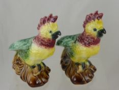 A Pair of Majolica Style Figural Planters, taking the form of cockatoo, approx 31 cms in length.