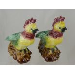 A Pair of Majolica Style Figural Planters, taking the form of cockatoo, approx 31 cms in length.