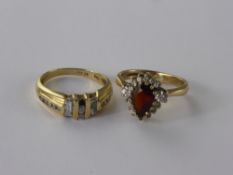 A Lady's 9 ct White Stone and Garnet Ring, size M together with a 14 ct white stone ring, approx