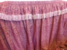A Pair of Large Velvet Gold and Burgundy Damask Bespoke Laura Ashley Curtains, together with a