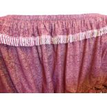 A Pair of Large Velvet Gold and Burgundy Damask Bespoke Laura Ashley Curtains, together with a