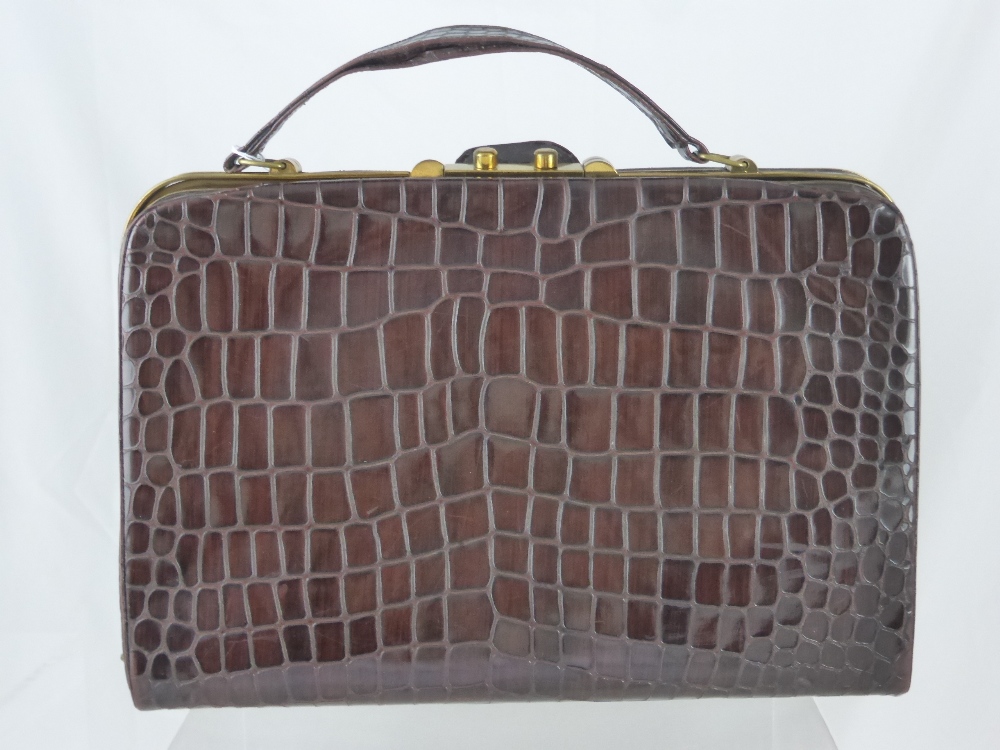 A Lady's Vintage Faux Crocodile Handbag.