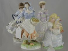 Five Porcelain Coalport Figurines, including Louisa at Ascot, Rosie Picking Apples, The Goose Girl