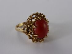 A Lady's 9 ct Gold Baroque Style Coral Ring, mm S.J., size L, approx wt 4.8 gms.