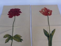 A Pair of Flemish Tapestry Wall Hangings, depicting tulip and chrysanthemum, approx 70 x 144 cms