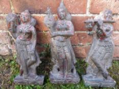 Three Antique Granite Tribal Parvati Consorts, approx 36, 37 and 38 cms high.