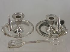 A Collection of Miscellaneous Plate, including a pair of candle holders, cake tongs, salad servers