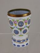 An Antique Bohemian Cut Glass Overglaze Vase, approx 15 cms, together with an antique glazed lace