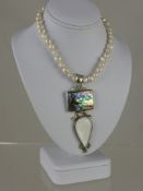 A Contemporary Silver, Pearl and Abalone Necklace.