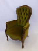 A Reproduction Victorian-Style Button Back Chair, with green velvet upholstery, approx 100 x 75 cms