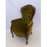 A Reproduction Victorian-Style Button Back Chair, with green velvet upholstery, approx 100 x 75 cms